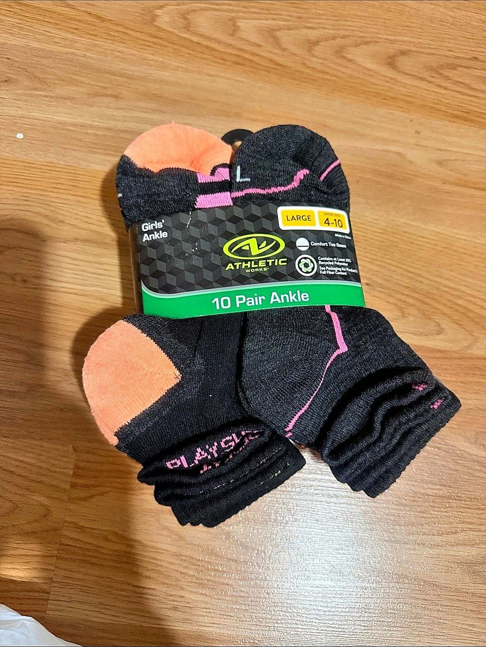 Athletic Girls' Ankle Socks 20-Pair Pack in Black & Gray NWT